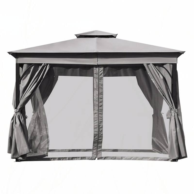 10x12 Outdoor Gazebo Tent with Double Roofs(Grey)
