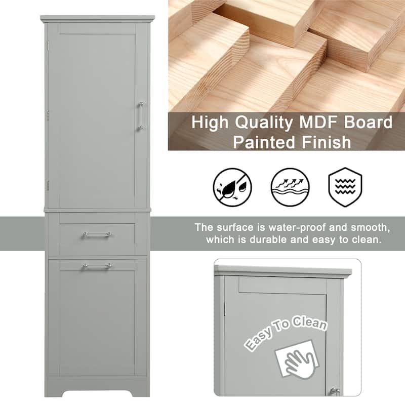 GDFStudio - Rowan Tall Freestanding Bathroom Storage Cabinet with Two-Sized Drawers and Adjustable Shelf