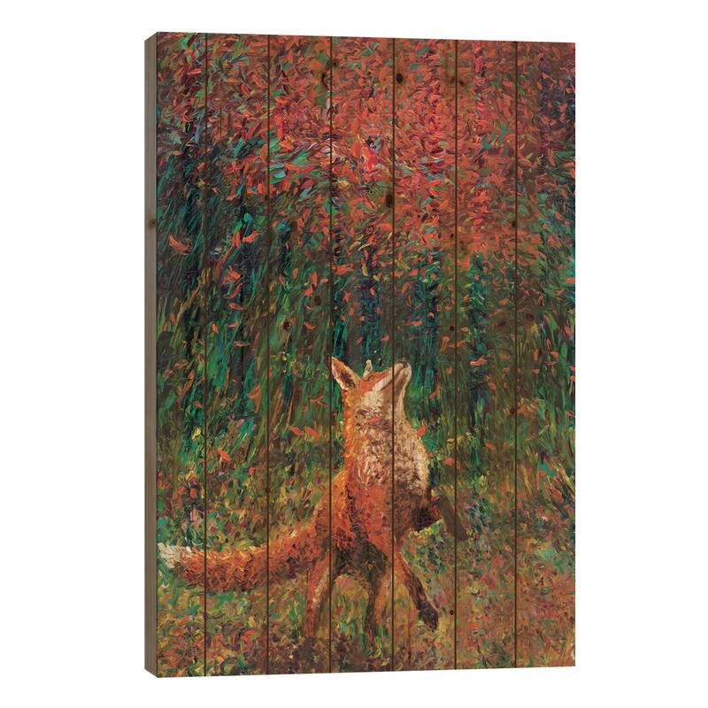 Fox Fire Print On Wood by Iris Scott - Multi-Color - 40x26x1.5