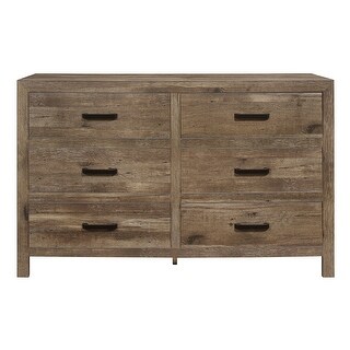 Rustic Style Dresser w 6 Storage Drawers Weathered Pine Finish Wooden ...
