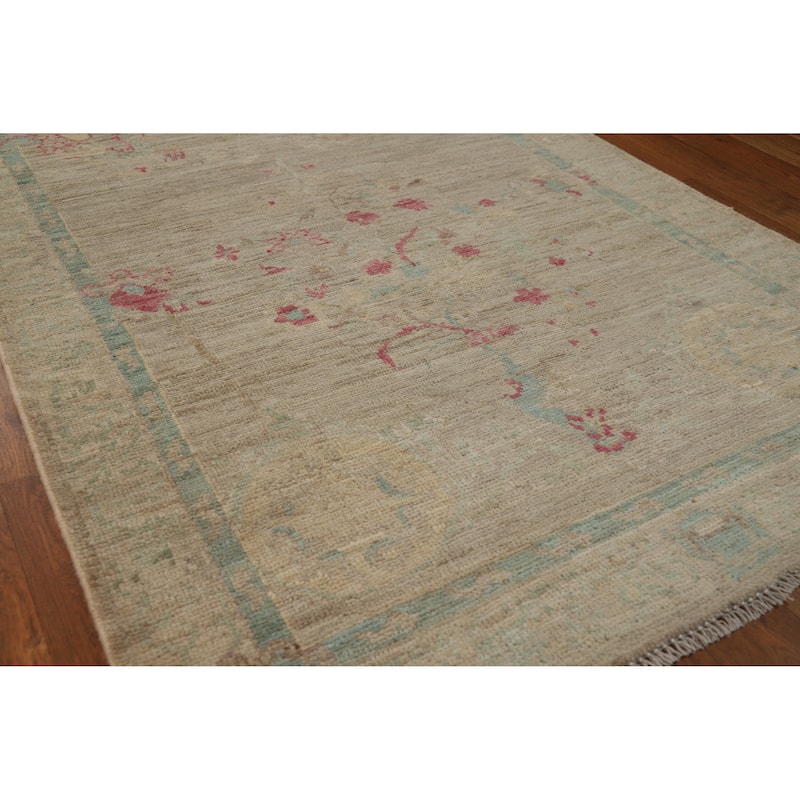 Hand Knotted Oriental 100% Wool Carpet Transitional All-Over Beige & Ivories Oushak Runner Rug - 11' 9'' X 3' 0''