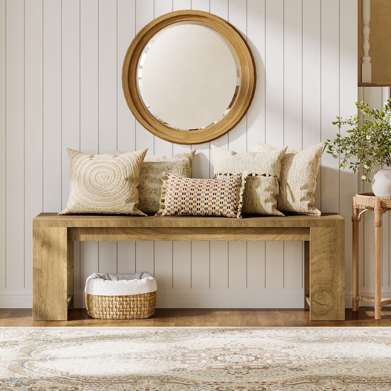 47.2" Wooden Dining Bench, Modern Farmhouse End of Bed Bench for Bedroom Dining Room