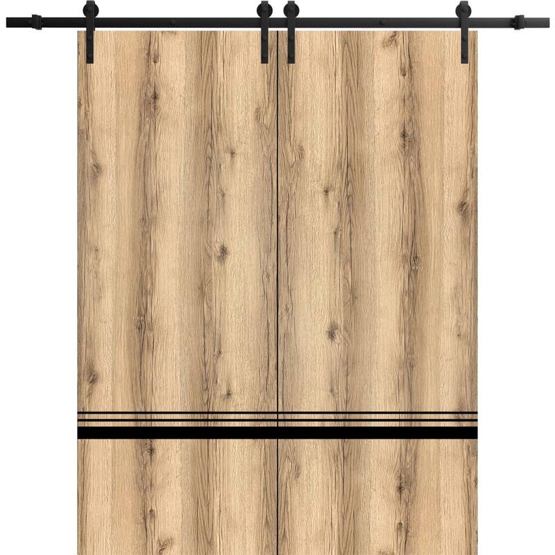 Sturdy Double Barn Door 36 x 80 with Planum 0012 Oak with 13FT - 64" x 96" ( 2* 32x96)