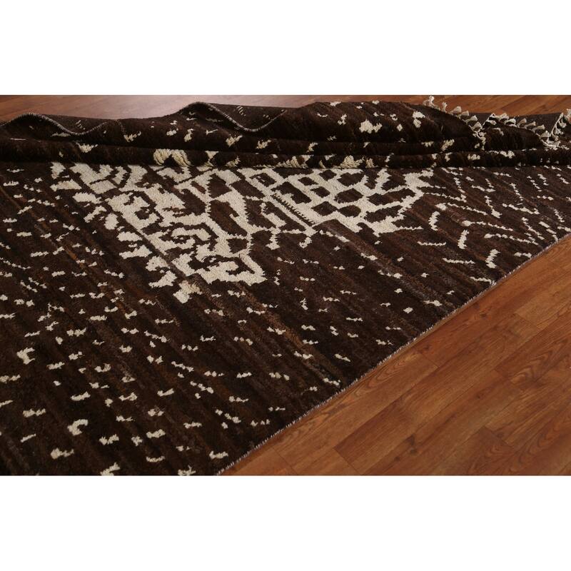 Hand Knotted Oriental 100% Wool Carpet Tribal Tribal Brown Moroccan Area Rug - 8' 2'' X 5' 7''