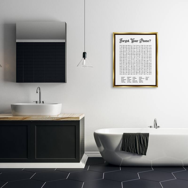 Stupell Phone Crossword Puzzle Bathroom Word Design Floater Frame - Black