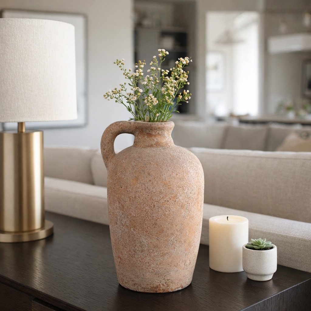 Decorative Vase - Orange/Gold Terracotta Textured, 17 in.