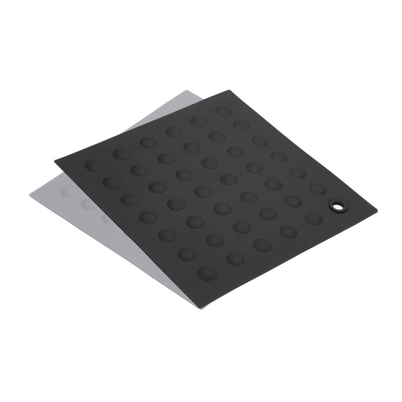 Silicone Trivet Mats 2pcs, Square Dots Dish Drying Mat - Light Gray, Black - Light Gray, Black