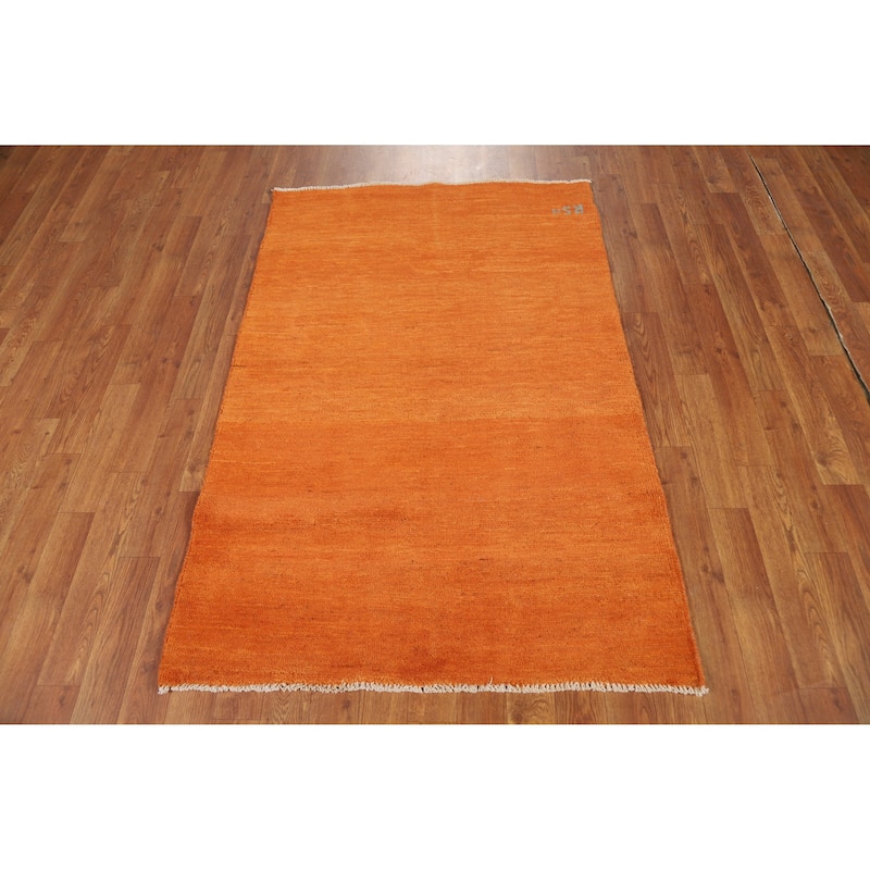 Modern Orange Gabbeh Oriental Rug Hand-Knotted Wool Carpet - 3'1" x 4'8"