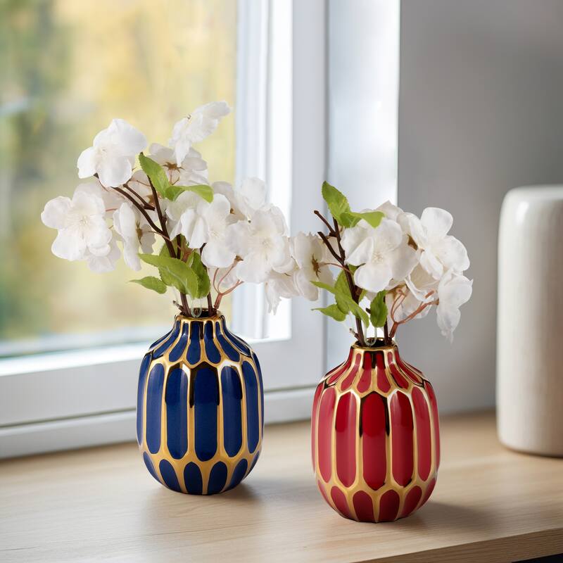 Sagebrook Home Elegant Ceramic Vase - 4" x 4" x 5" - Two tone Blue