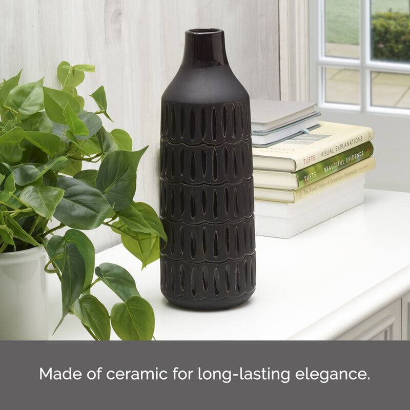 Elements Black Ceramic Bottle Vase, 14 Inch