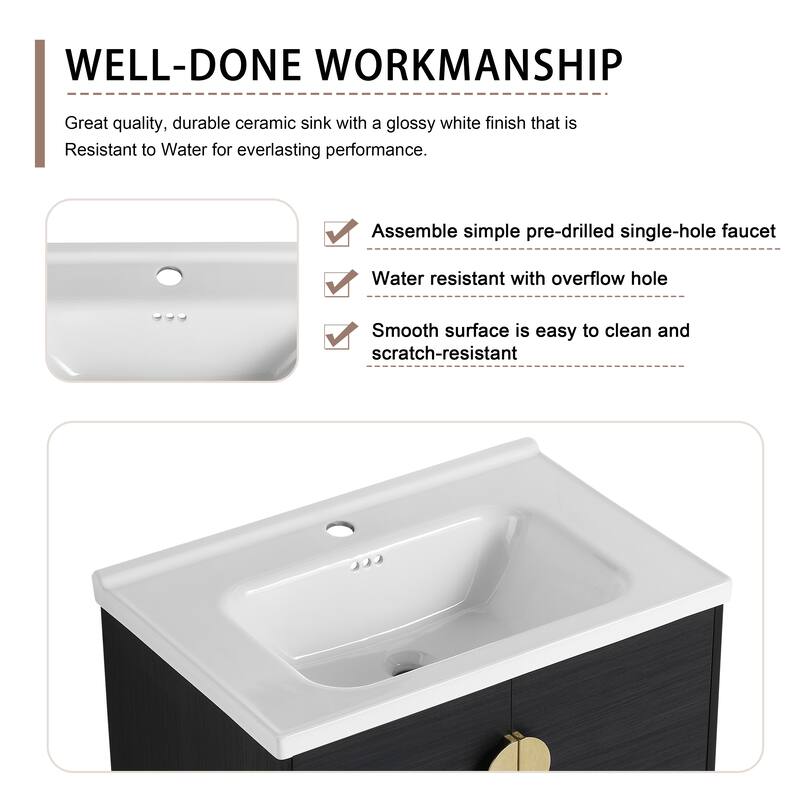 GDFStudio - Emerson Stylish Wall-Mounted Bathroom Vanity with Soft-Close Doors and Ceramic Sink