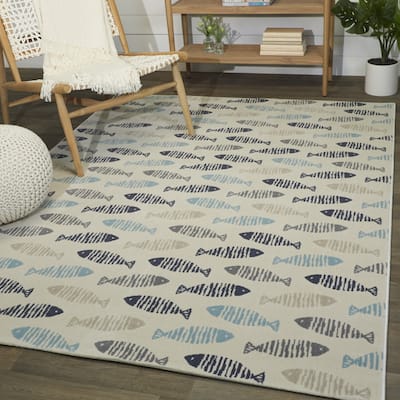 Friendly Fish Geometric Coastal Area Rug