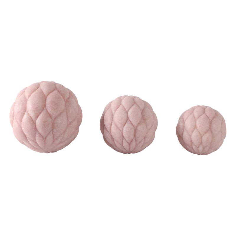 Polyresin Orbs Textured Sculpted Design (Set of 3) - 6", 5", 4" Pink - 6" x 6" x 6"