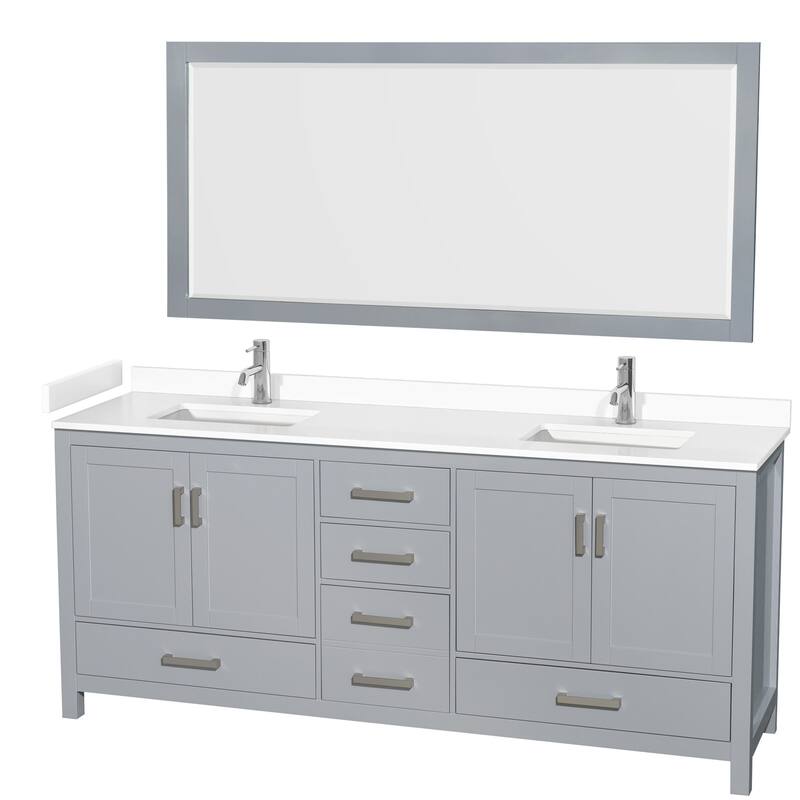 Wyndham Collection Sheffield 80" Double Bathroom Vanity, Carrara - Gray / White Cultured Marble Top / Brushed Chrome