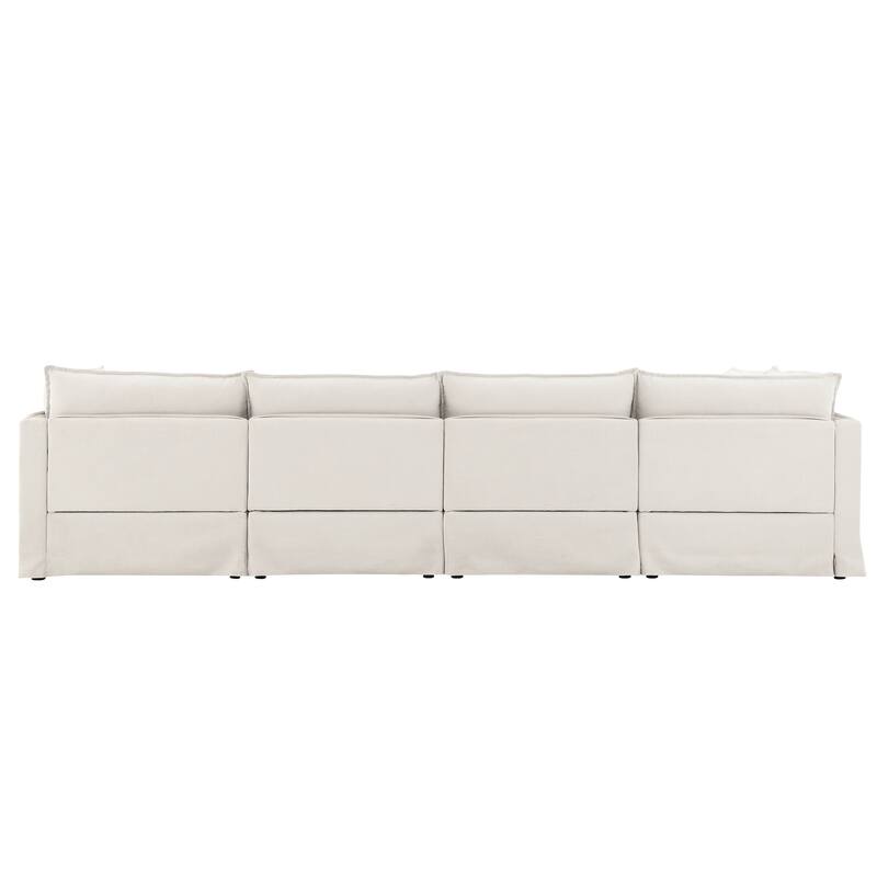 125.5" Chenille Modular 6-Seat Sectional Sofa with Movable Ottoman, Cloud Foam Cushions, and Free Combination Design