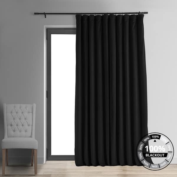slide 2 of 13, Exclusive Fabrics Signature Extra Wide Warm Black Velvet Blackout Curtain (1 Panel) - Luxurious Blackout Drapery 100"w x 108"l - Black