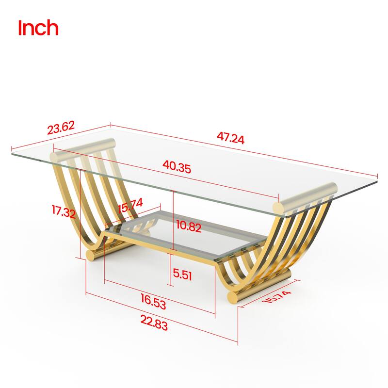 Modern Stainless Steel Double-Layer Clear Tempered Glass End Table Coffee Table for Bedroom Living Room