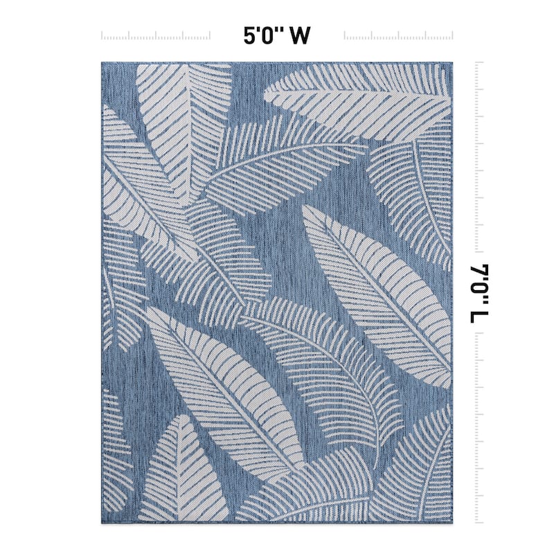 World Rug Gallery Distressed Palm Leaves Textured Flat Weave Indoor/Outdoor Area Rug