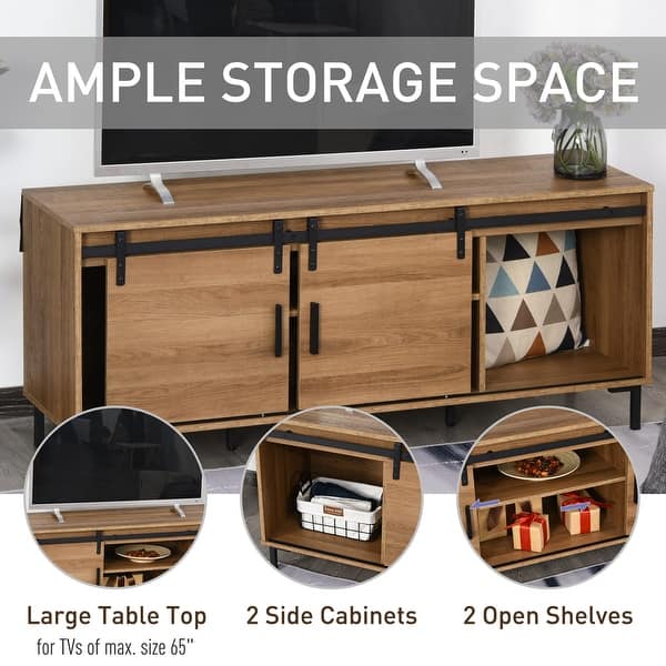 Shop Black Friday Deals On Homcom Vintage Storage Tv Stand With Shelves Tv Cabinet With Sliding Door Back Cable Hole For Living Room Bedroom Steel Overstock 31966078