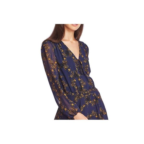 1.State Women's Midi Dress V Neck Floral Print Blue Size Small - Bed Bath &  Beyond - 40577726