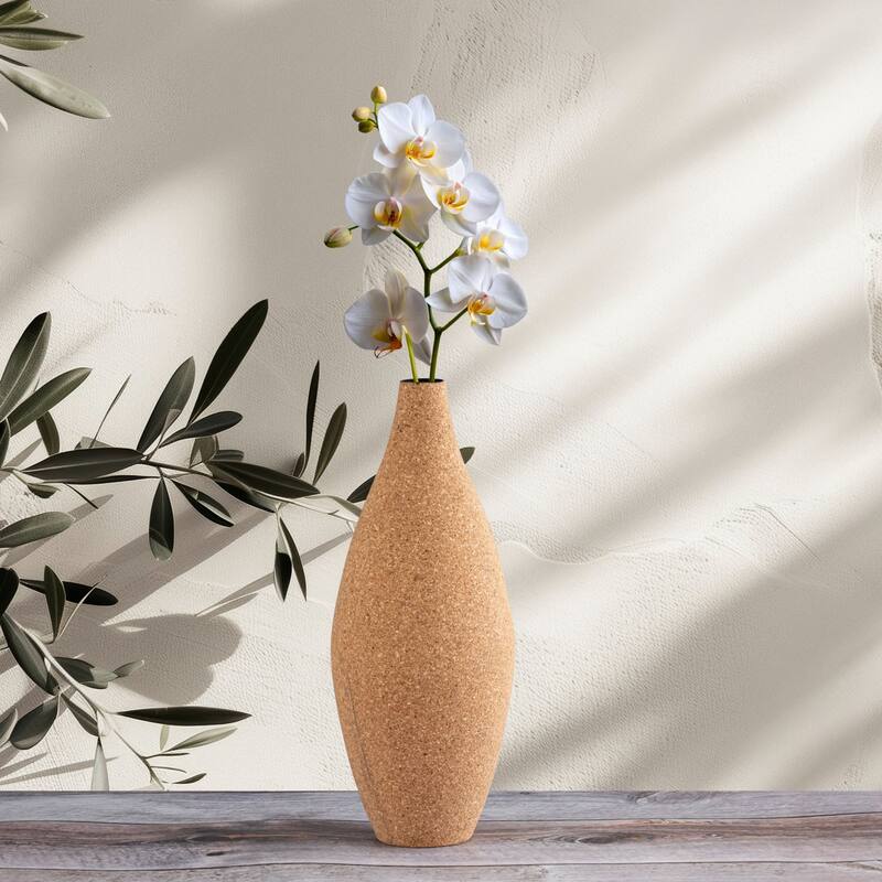 Small Bottle Shaped Cork Wrapped Flower Vase - 14.25" - Beige