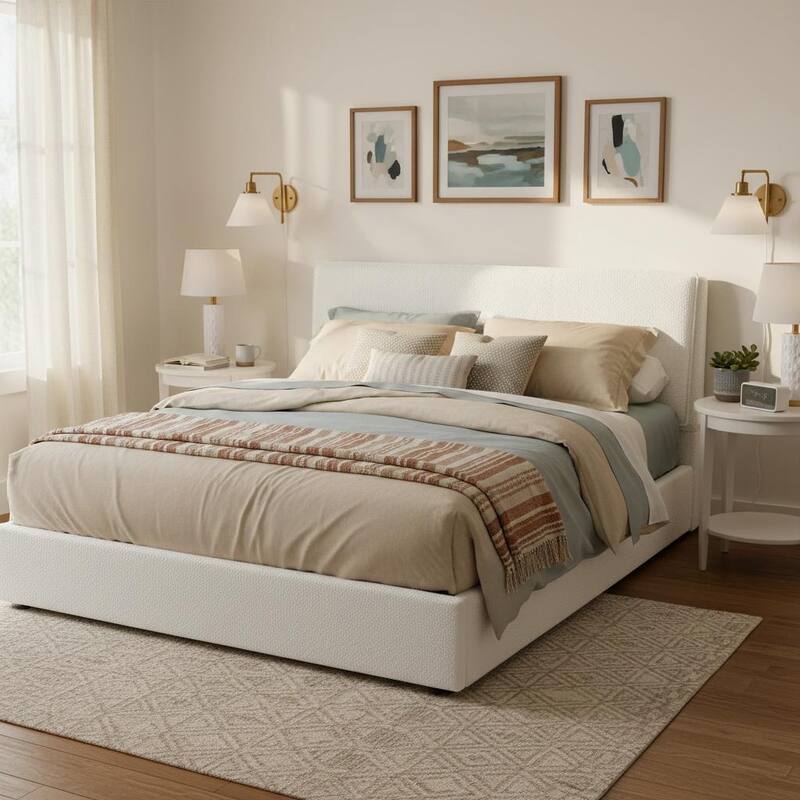 Christopher Knight Home - Ergonomic Boucle Upholstered Platform Bed Frame