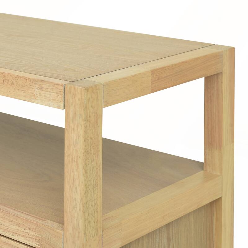Rattan Buffet Storage Cabinet with Solid Wood Frame