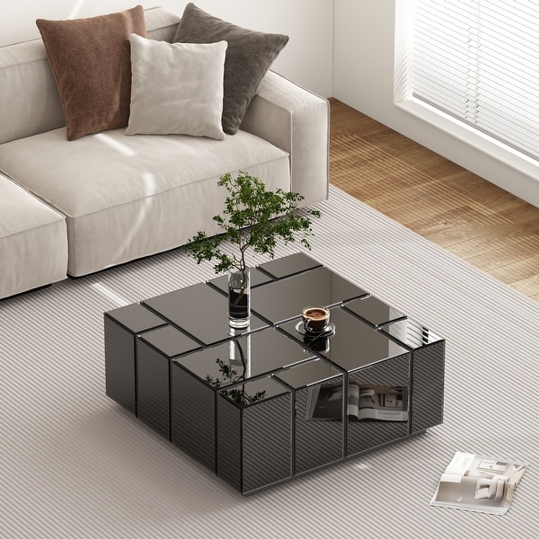 Modern Square Coffee Table Black Mirrored Center Table - Bed Bath