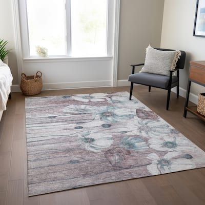 Machine Washable Indoor/ Outdoor Chantille Modern Floral Rug
