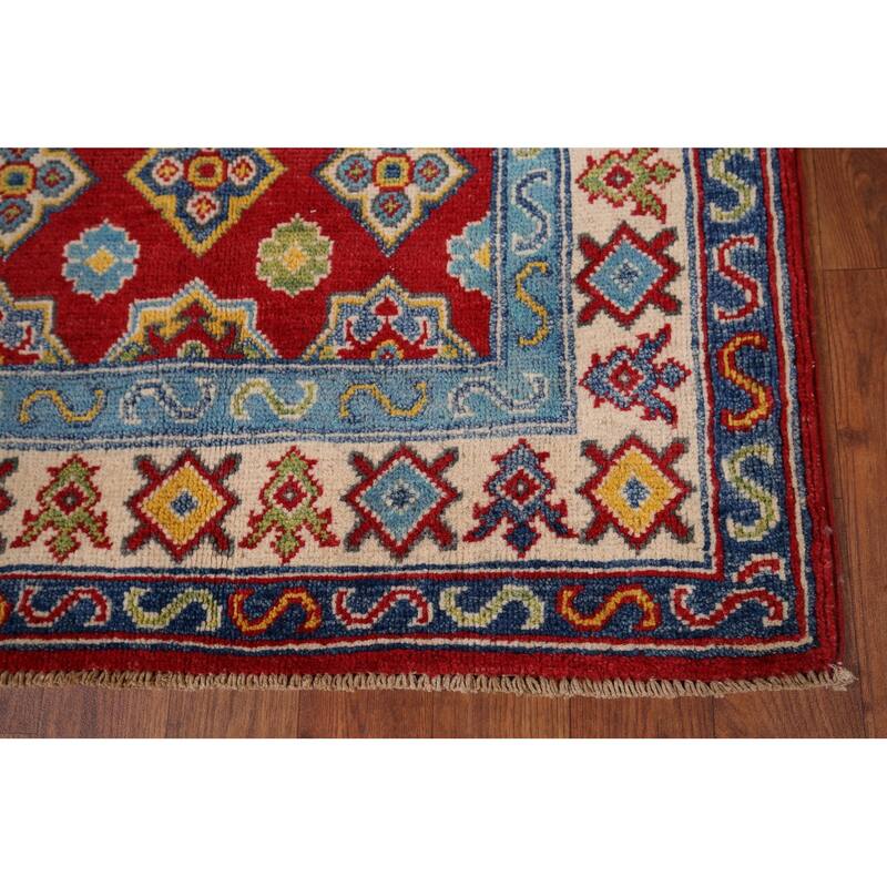 Kazak Accent Rug Hand-Knotted Geometric Red Wool Carpet - 2'8" x 4'1"