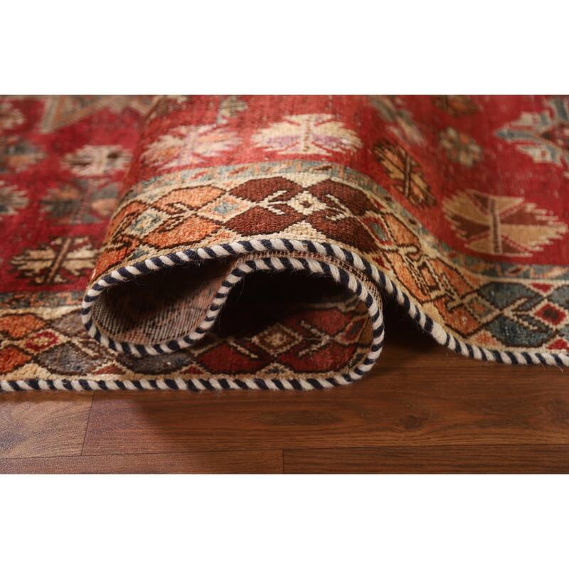 Geometric Shiraz Persian Antique Runner Rug Hand-knotted Wool Carpet - 4'4"x 8'8"