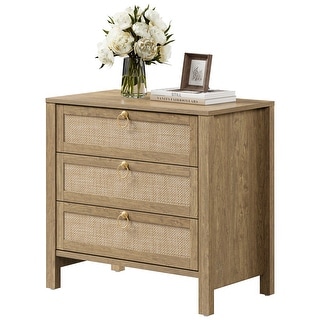Set of 2 Farmhouse Style Nightstands with 3 Drawers