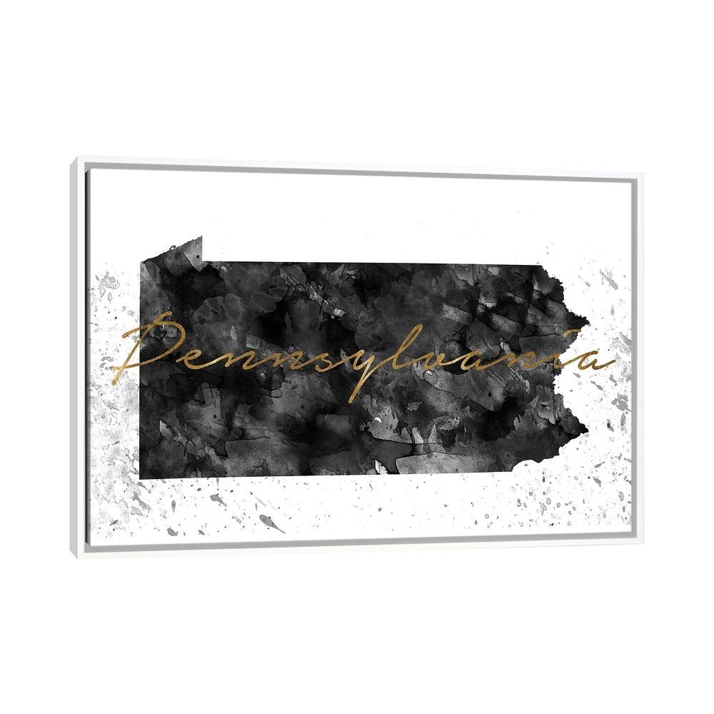 iCanvas "Pennsylvania Black And White Gold" by WallDecorAddict Framed Canvas Print