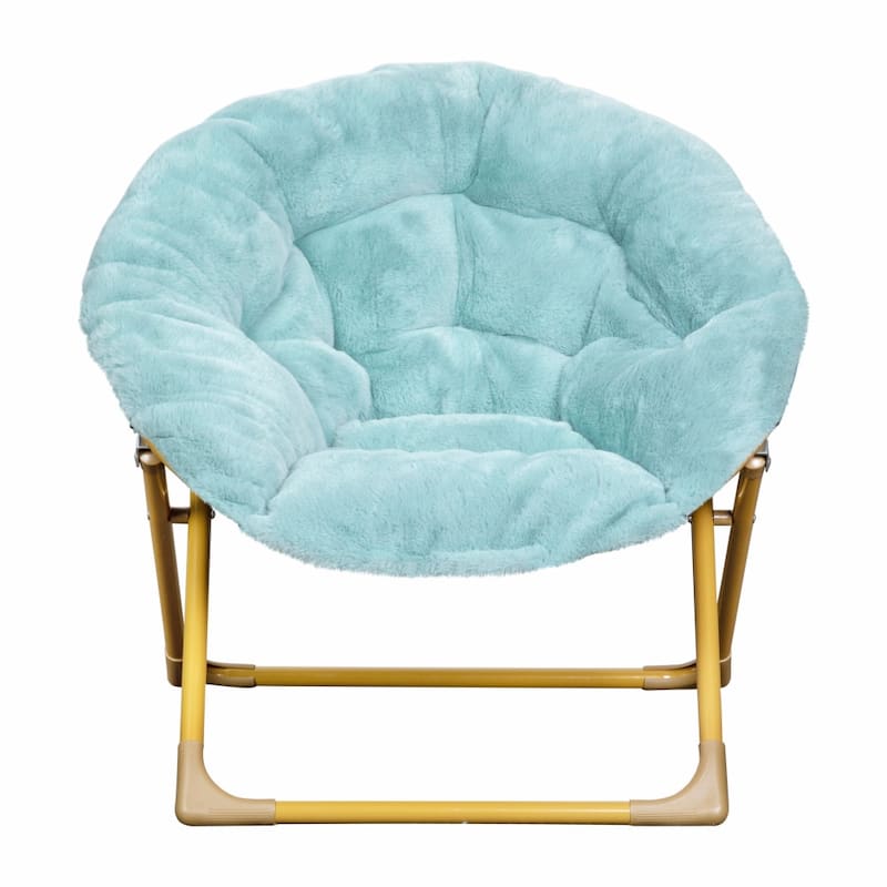 Kids Folding Synthetic Fur Saucer Chair for Playroom or Bedroom - 12.25"D x 22.75"W x 22"H