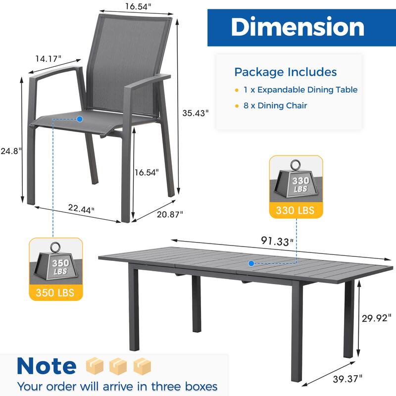 Aluminum Patio Dining set with Extendable Outdoor Dining Table