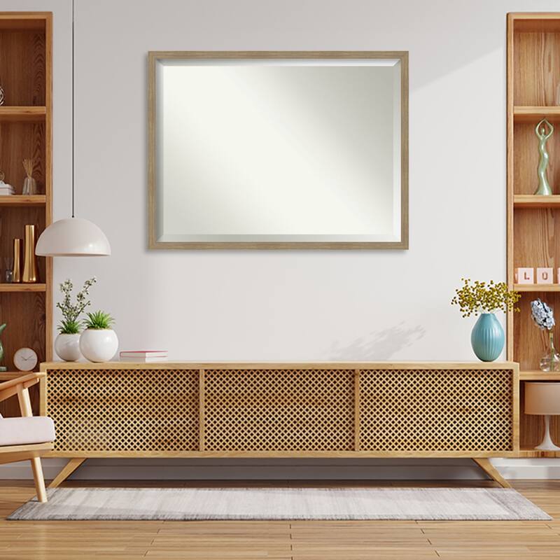 Woodgrain Stripe Beveled Wood Framed Wall Mirror
