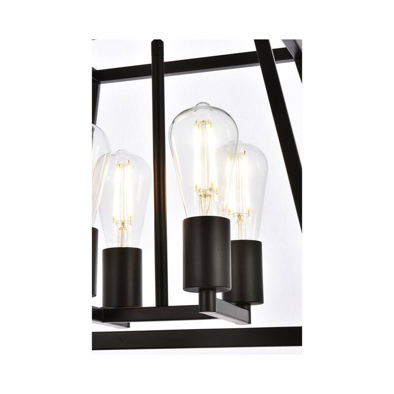 Black Pendant Light - 16 Inch Lantern Chandelier - 4 Light Adjustable Height - Hardwired Dimmer Compatible - 61.4