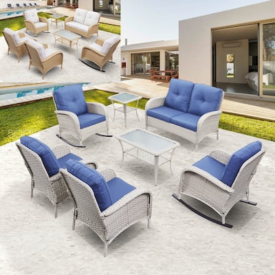 Gymojoy 7PCS Outdoor Loveseat Sofa Table Rocking Chair Furniture Set