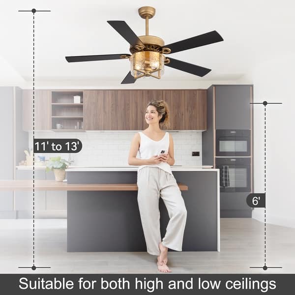 dimension image slide 0 of 6, 52" Reversible 5-Blade Caged Ceiling Fan with Light and Remote