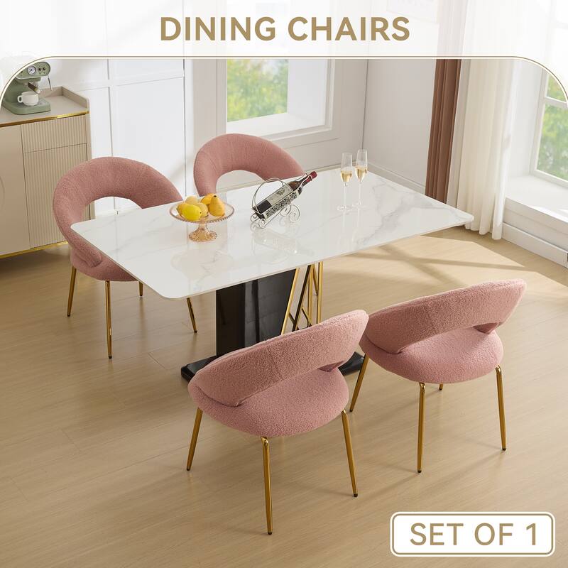 Set of 1 Dining Chairs With Curved Backrest and Golden Metal Legs