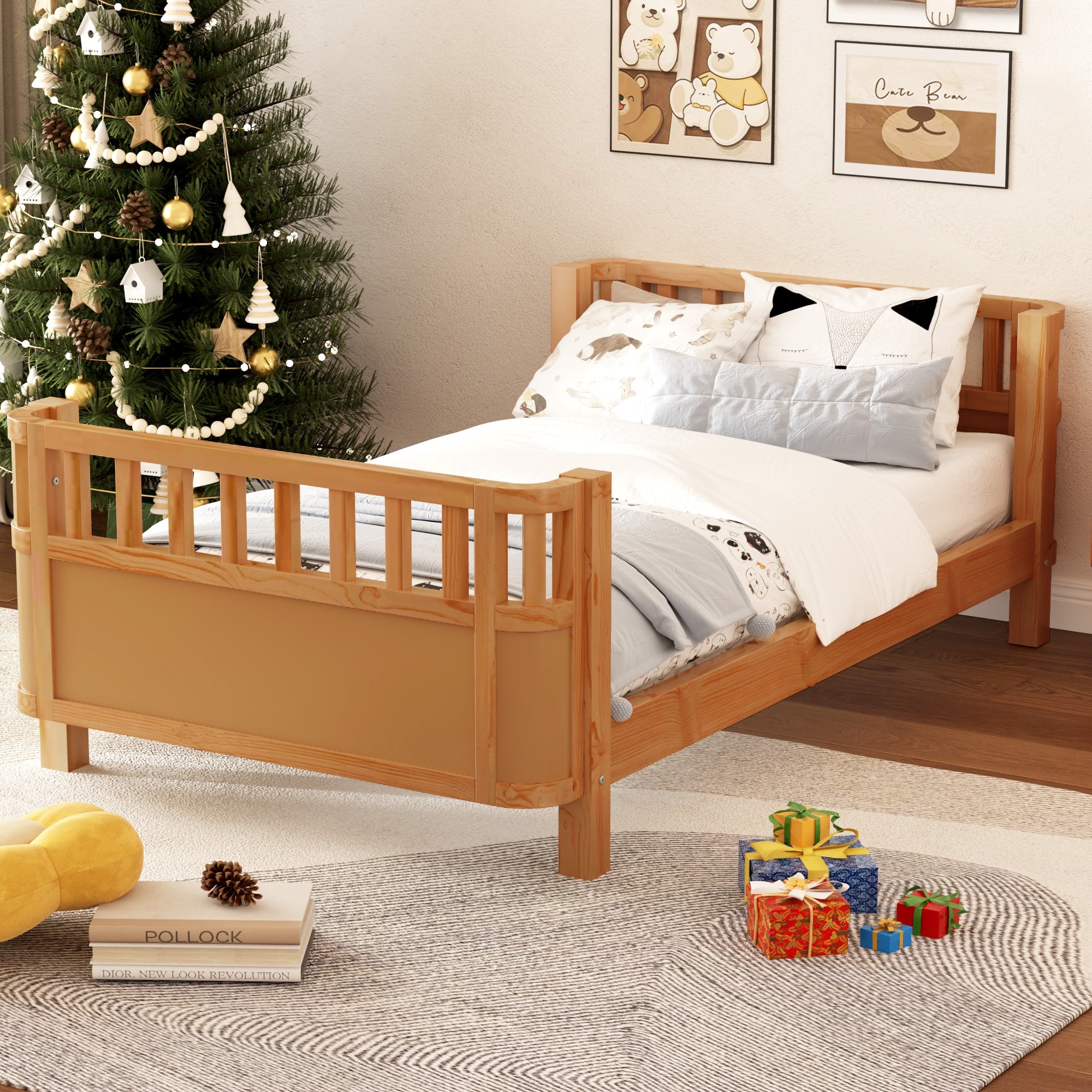 Low Platform Bed with Slats Support, Montessori Bed Frame, Daybed with Detachable Side Rails