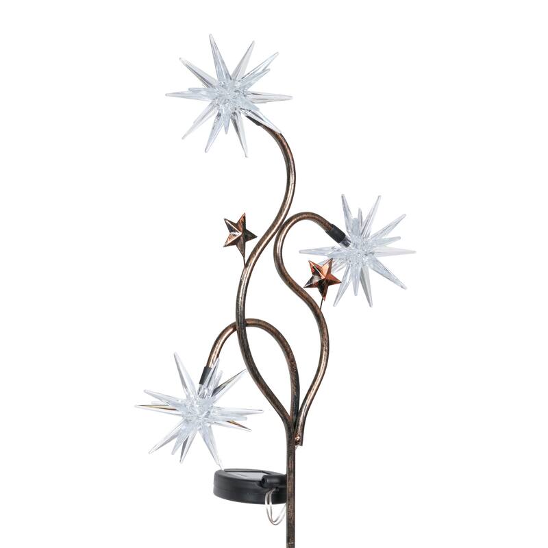 Exhart Solar Patriotic Triple Starburst Garden Stake in Red, White, and Blue with Three LED Lights, 11 by 33 Inches