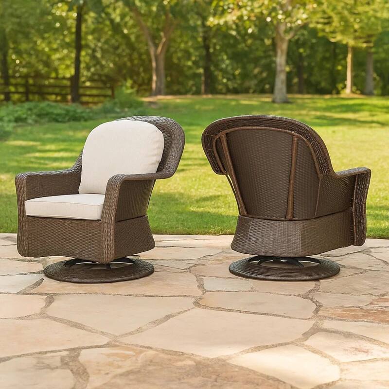 Kaia Outdoor Swivel Accent Chair Set of 2, Rattan Wicker Weave, Beige