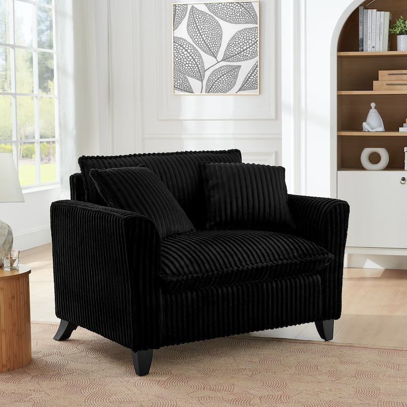 Roomfitters Corduroy Accent Chair with Pillow, Oversized Single Sofa Chair with Armrests and Soft Cushion, Modern Lounge Chair - Black