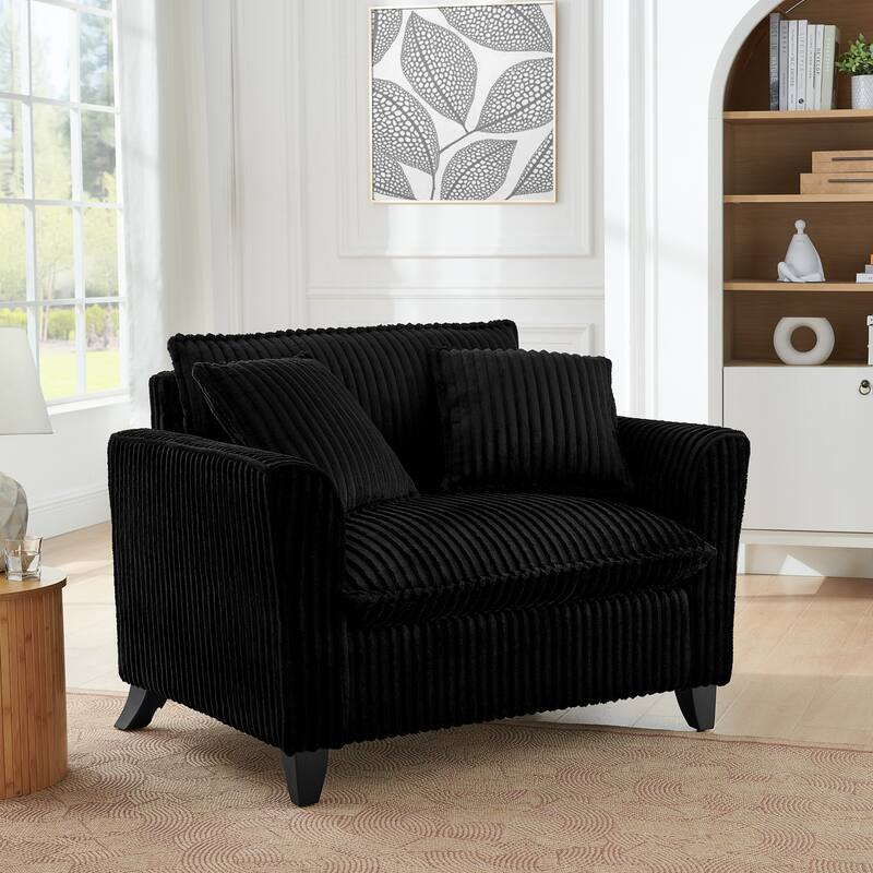Tufted Corduroy Lazy Sofa Chair with Backrest and Armrests Single Person Lounge Chair for Living Room or Bedroom Accent Chairs - Black