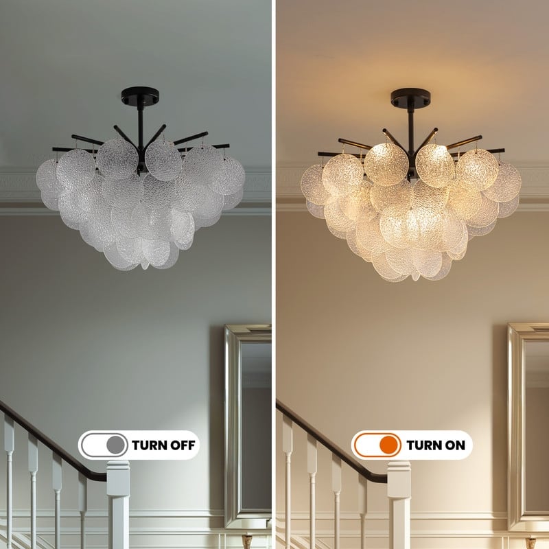 23.6" Modern 4-Tier Farmhouse Glass Chandelier, 9-Light Seeded Glass Dining Room Pendant Light - N/A