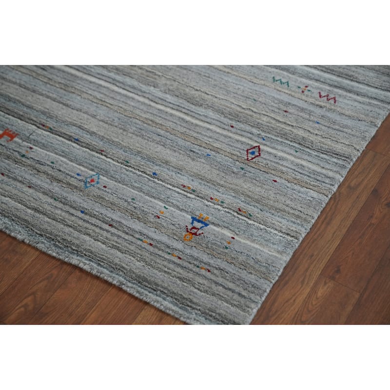 Tribal Gabbeh Indian Area Rug Hand-Knotted Wool Carpet - 4'11" x 8'1"