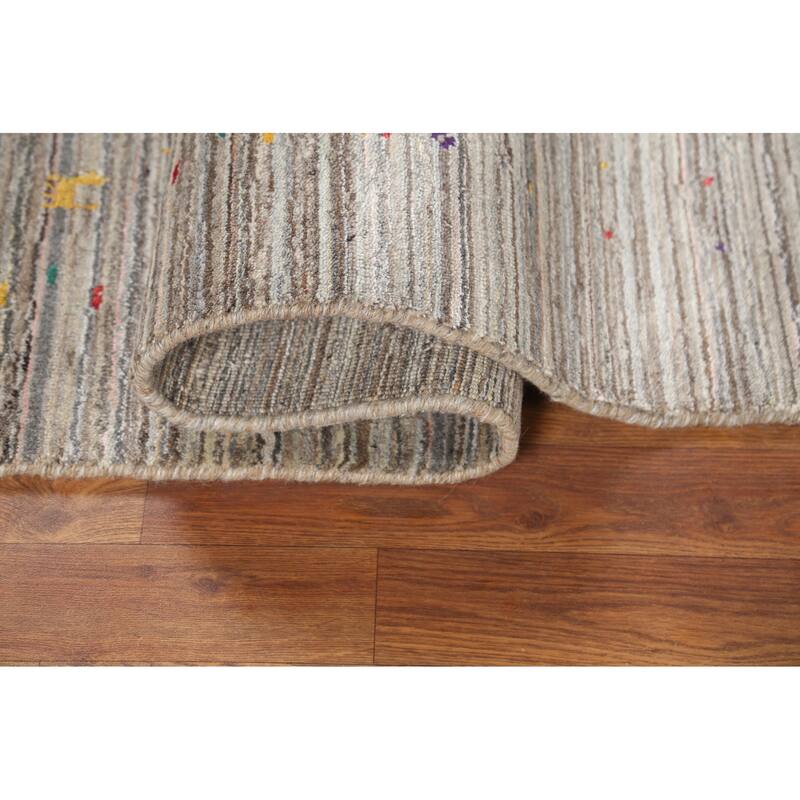 Striped Gabbeh Indian Area Rug Hand-Knotted Wool Carpet - 4'11"x 8'0"