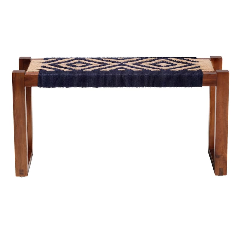 Prunella Modern Bohemian Seagrass and Acacia Wood Accent Bench
