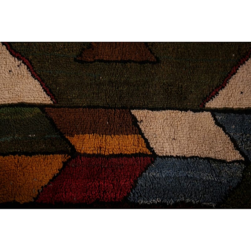 Green Geometric Gabbeh Persian Area Rug Hand-Knotted Wool Carpet - 6'5"x 10'2"